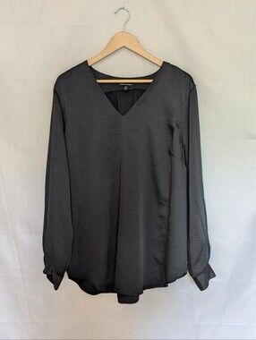 Universal Standard Satin V-neck Tunic Blouse Black 22 24
